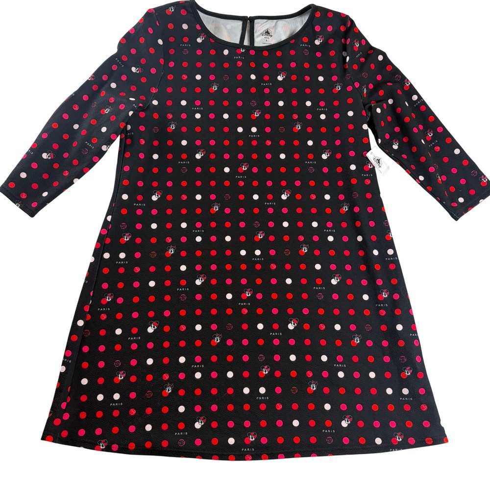 Disney Parks Minnie Mouse Paris Polka Dot Shift Dress Womens L NWT